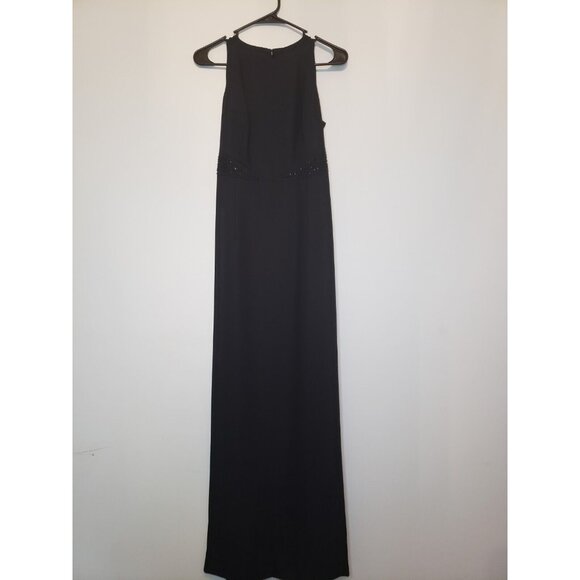 Liz Claiborne Night Womens 4 Formal Dress Black Sleeveless Beaded Maxi Open Back